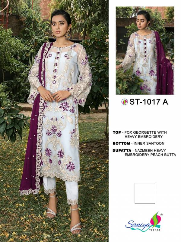 Saniya St 1017 Georgette Heavy Embroidery Festive Wear Pakistani Salwar Kameez Collection